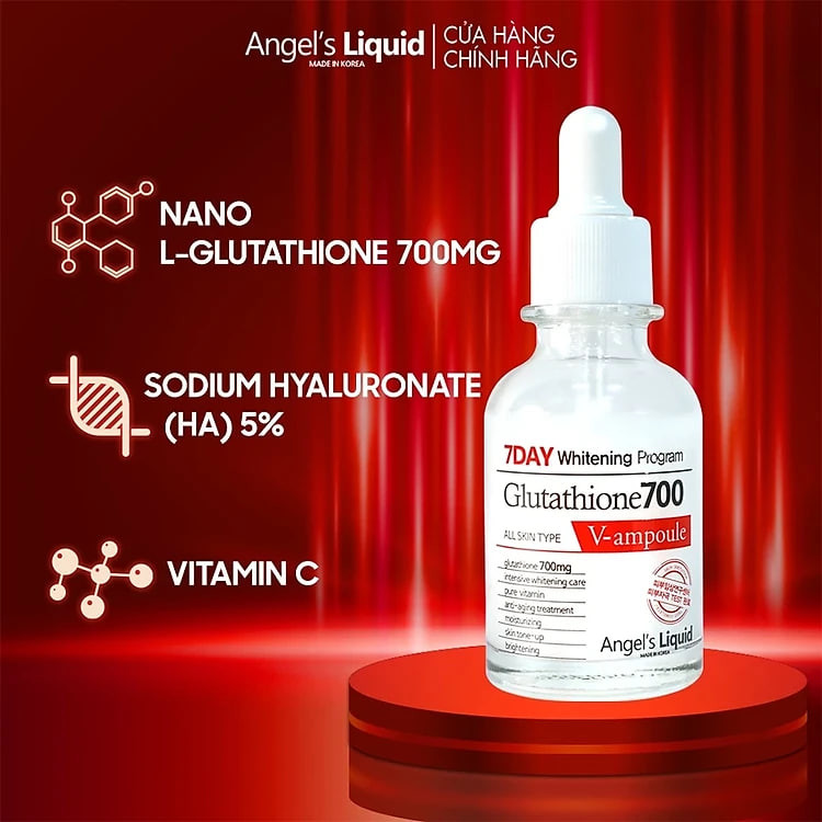 Serum Dưỡng Trắng Da, Cấp Ẩm Đa Tầng Angel's Liquid Glutathione 700mg + 5% HA 7Day Whitening Program 30ml