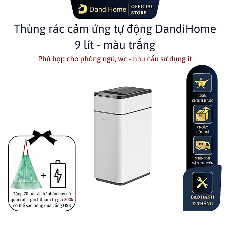 Thùng rác thông minh cảm ứng tự động đóng mở DandiHome - Tặng pin sạc Micro usb