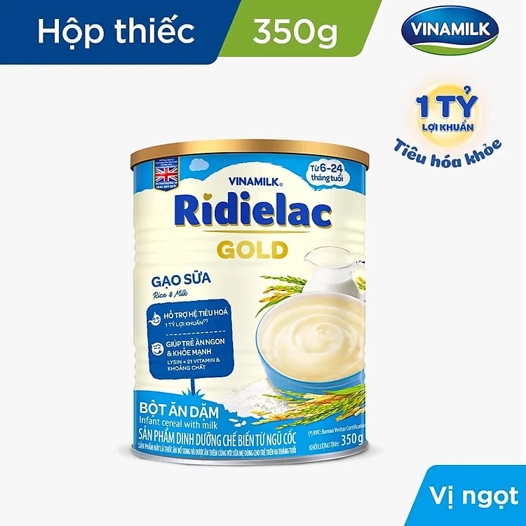Combo 2 hộp BỘT ĂN DẶM  RIDIELAC GOLD GẠO SỮA -  HỘP THIẾC 350G