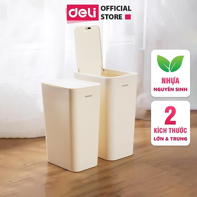 Thùng Rác Nắp Bật Nhấn Nút Thông Minh Deli - Tiết Kiệm Không Gian Nhựa PP Nguyên Sinh Hạn Chế Mùi Hôi Kháng Khuẩn Sọt Rác Văn Phòng Nhà Bếp - 1108 1109