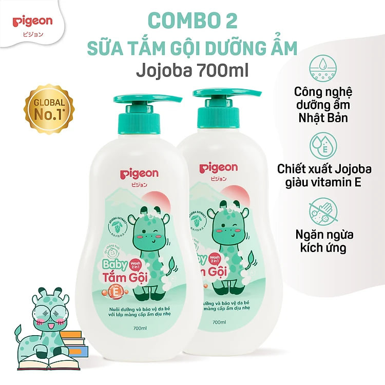 Combo 2 chai Sữa Tắm/Gội Pigeon 700ml - Bao bì mới 2024