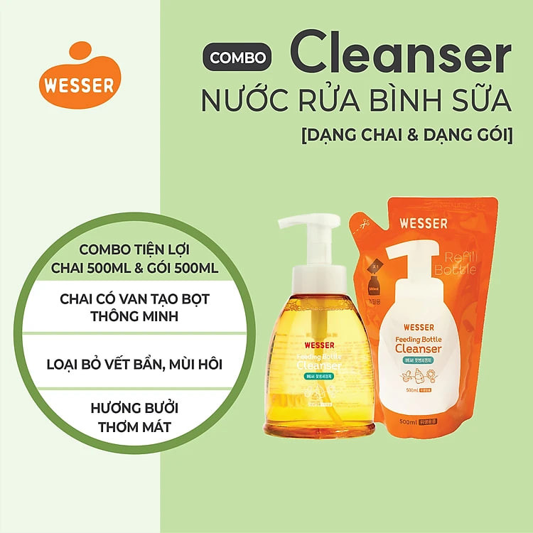 Bộ 1 chai nước rửa bình sữa + 1 gói nước rửa bình sữa