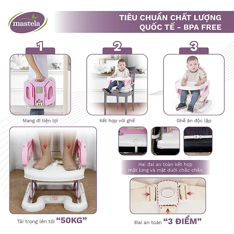 Ghế Ăn Dặm, Ghế Ngồi Ăn Em Bé Nâng Hạ Độ Cao Có Đế Chắc Chắn Mastela 0711