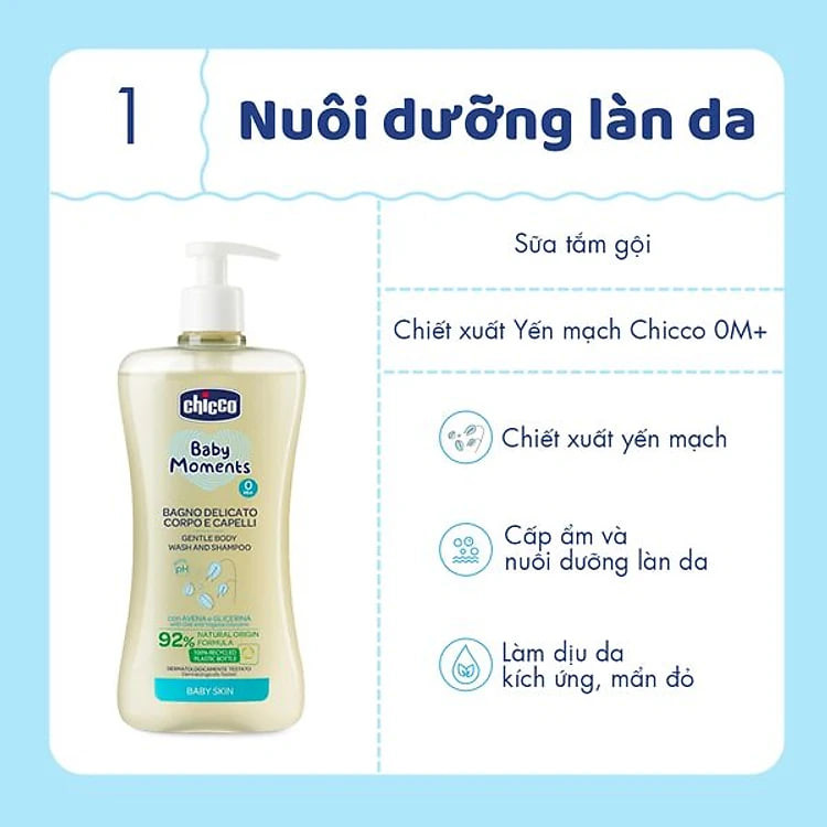 Sữa tắm gội cho bé chiết xuất Yến mạch 0M+ Chicco 500ml