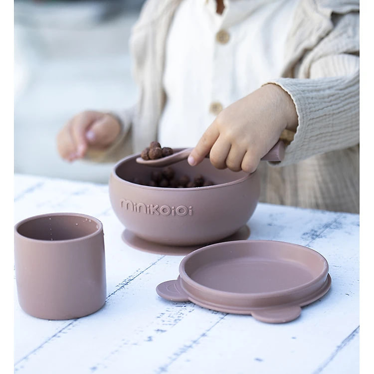 MinikOiOi Bộ ăn dặm số 1 cho bé chất liệu silicone cao cấp gồm chén, cốc và muỗng