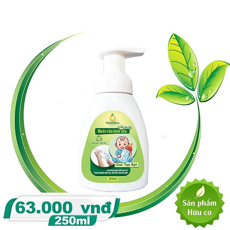 Nước Rửa Bình Sữa Gốc Thực Vật Peace Mass Với Thiết Kế Chai Tạo Bọt Tiết Kiệm Hơn Không Mùi và Công Nghệ Enzyme Giúp Làm Sạch Nhanh Bình Sữa, Dụng Cụ Ăn Uống, Đồ Chơi Nhựa Của Trẻ  (Thuộc nhóm Sản phẩm Lành tính /  Sinh học) 250ml