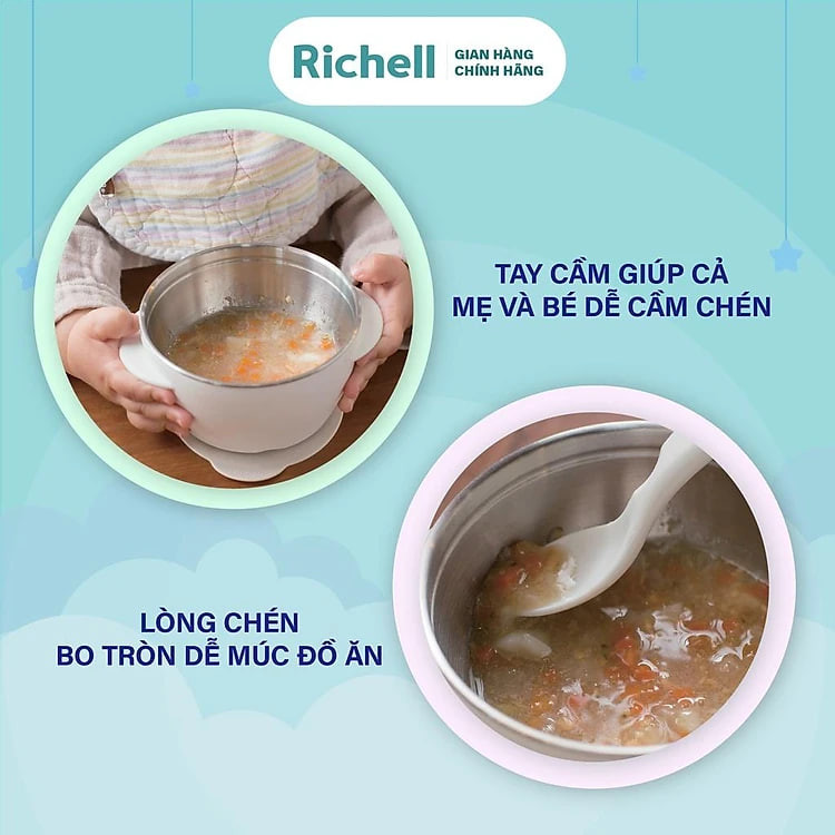 Chén ăn dặm inox kèm muỗng TLI Richell Nhật Bản | Baby