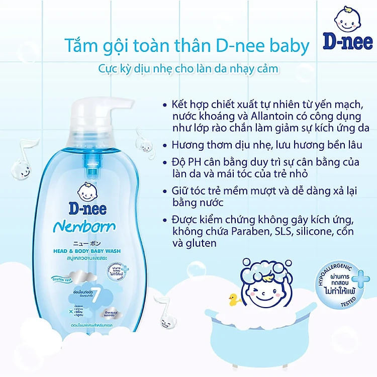 Dung Dịch Tắm Gội Toàn Thân Cho Bé Dưới 3 Tuổi D-nee - Chai 800ml (Xanh)