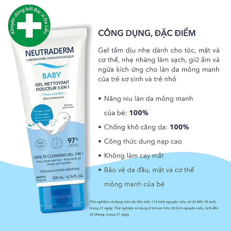 [MUA 1 TẶNG 1] Sữa Tắm Gội Cho Bé 3 Trong 1 NEUTRADERM Làm Sạch Nhẹ Nhàng An Toàn Cho Da Bé