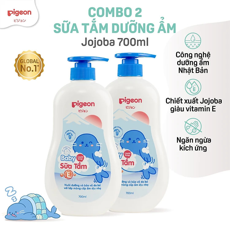 Combo 2 chai Sữa Tắm/Gội Pigeon 700ml - Bao bì mới 2024