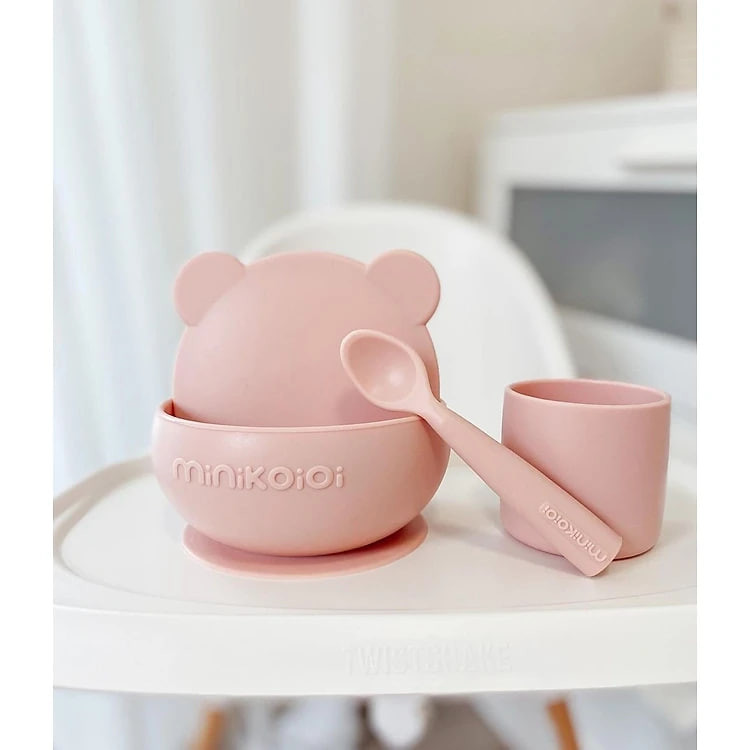 MinikOiOi Bộ ăn dặm số 1 cho bé chất liệu silicone cao cấp gồm chén, cốc và muỗng