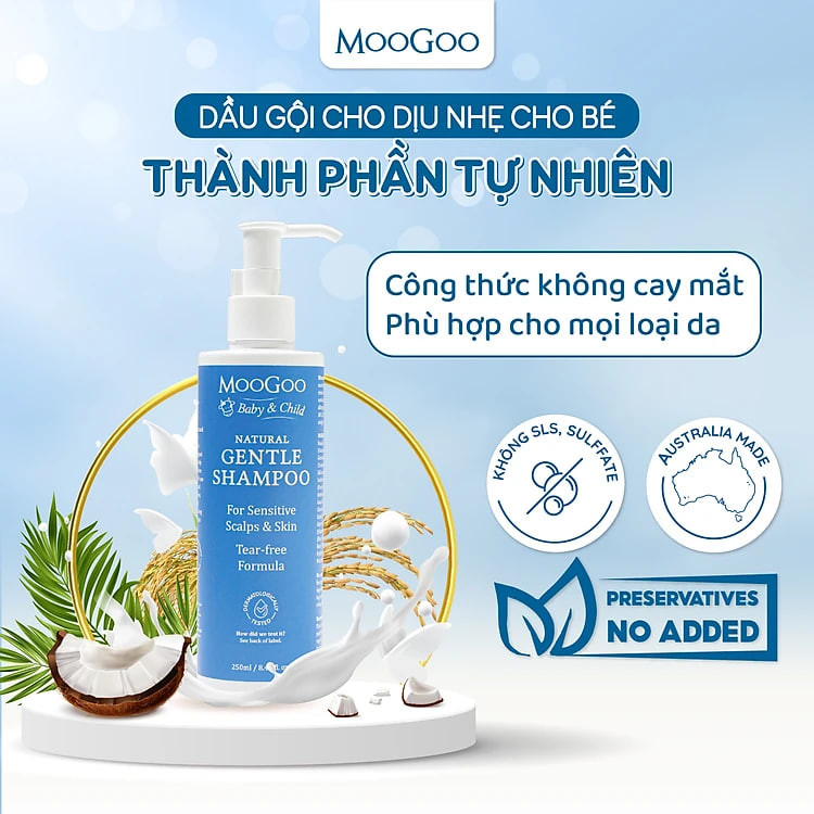 Dầu gội đầu dịu nhẹ cho bé không SLS, Sulfate, cho bé, da nhạy cảm, v da cơ địa - MooGoo