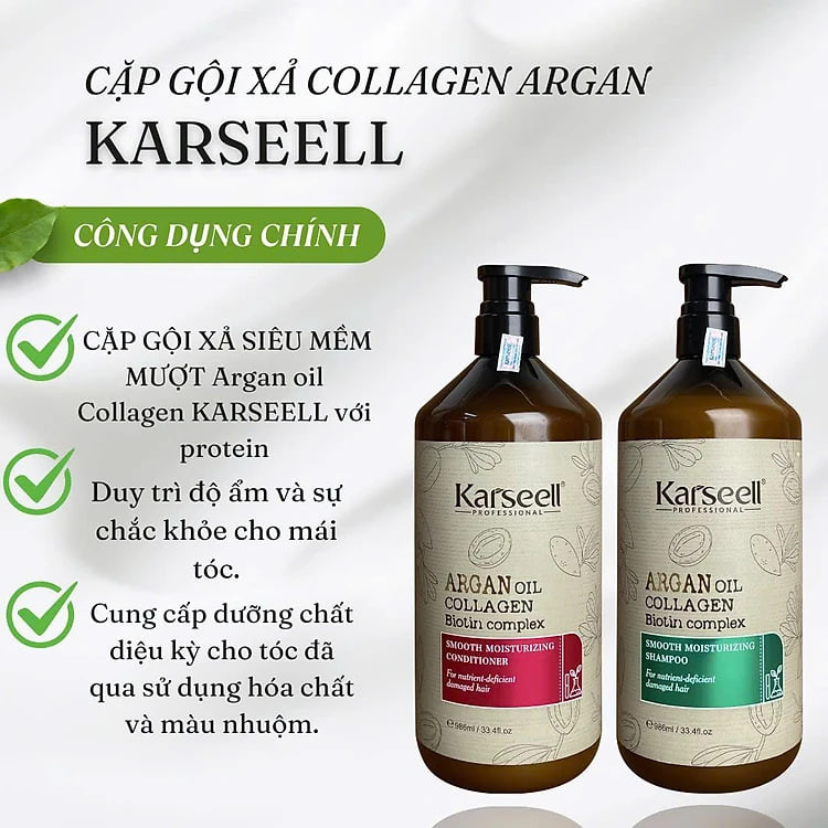 Cặp Dầu Gội Xả Mềm Mượt Karseell Argan 986ML Phục Hồi Dưỡng Ẩm Chuyên Sâu Siêu Gỡ Rối Tóc Hư Tổn Thơm Lâu