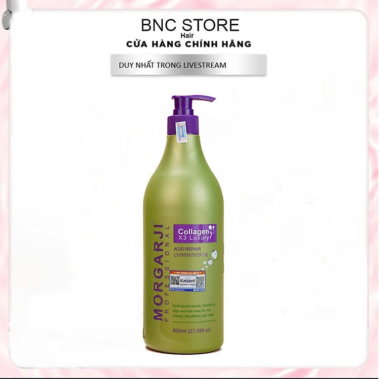 Cặp Dầu Gội Xả X3 Collagen Morgarji 800ML Phục hồi Tóc Chuyên Sâu, Dầu Dừa Giúp Kiềm Dầu Giảm Bết
