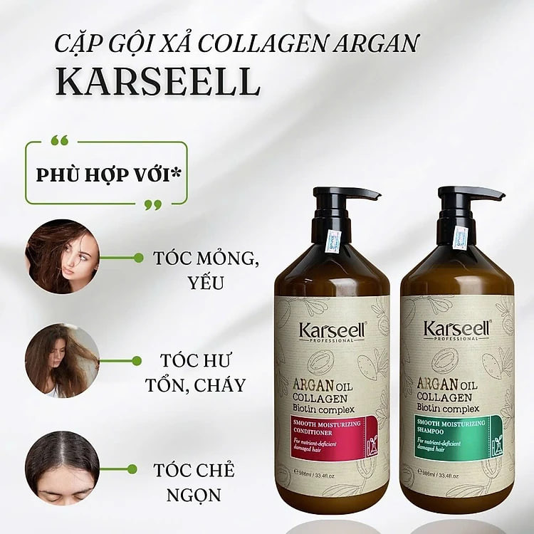 Cặp Dầu Gội Xả Mềm Mượt Karseell Argan 986ML Phục Hồi Dưỡng Ẩm Chuyên Sâu Siêu Gỡ Rối Tóc Hư Tổn Thơm Lâu