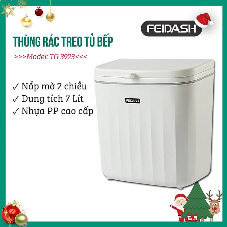 Thùng Rác Treo Tủ Bếp Có Nắp Đậy Thông Minh, Thùng Rác Treo Tường Dán Tường Có Thanh Treo Cửa Tủ Bếp FEIDASH - Hàng Chính Hãng