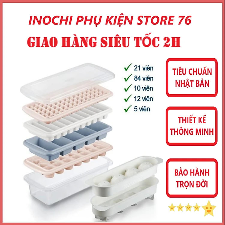 Khay Làm Đá Viên Kari Có Hộp Đựng Và Nắp Khử Mùi Tủ Lạnh Sản Xuất Theo Tiêu Chuẩn Xuất Nhật Bản , EU Đảm Bảo An Toàn Sức Khỏe Người Sử Dụng- Chính Hãng Inochi ( Tặng kèm khăn lau pakasa) Giao màu ngẫu nhiên