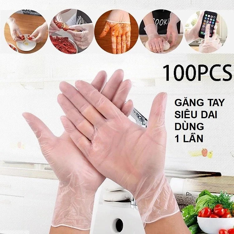 Hộp 100 Găng Tay Mỏng, Siêu Dai, Dùng 1 Lần, Nấu Ăn - Làm Bếp - Vệ Sinh - Tiện Dụng Trong Nhà - TakyHome 5858
