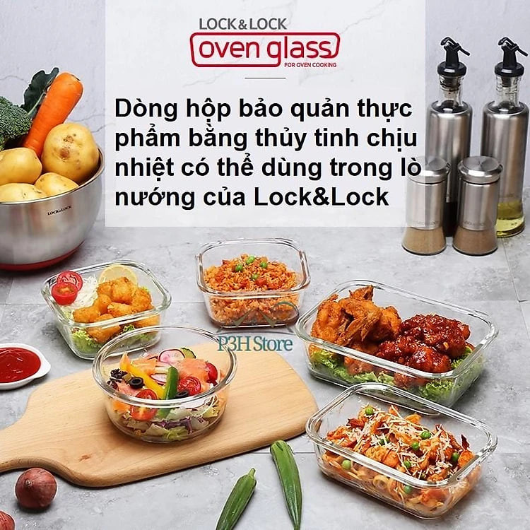 Hộp thủy tinh Lock&Lock Ovenglass chịu nhiệt cao dung tích từ 300ml đến 2L nắp PP khóa 4 cạnh chắc chắn