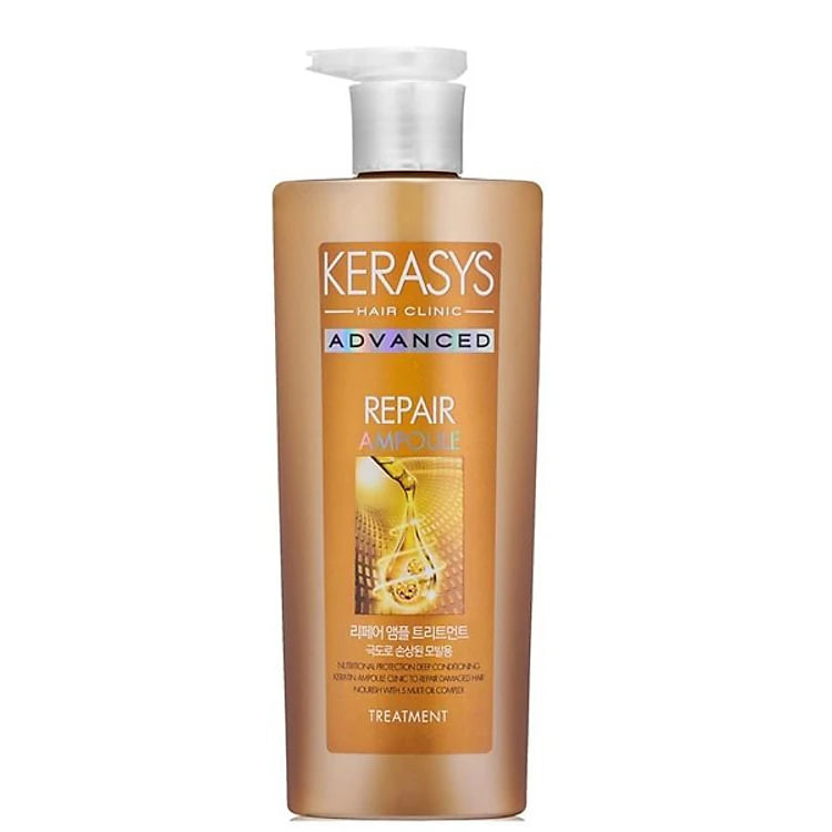 Cặp dầu gội/xả Kerasys Advanced Ampoule Repair phục hồi tóc hư tổn nặng Hàn Quốc (2x 600ml) tặng kèm móc khóa