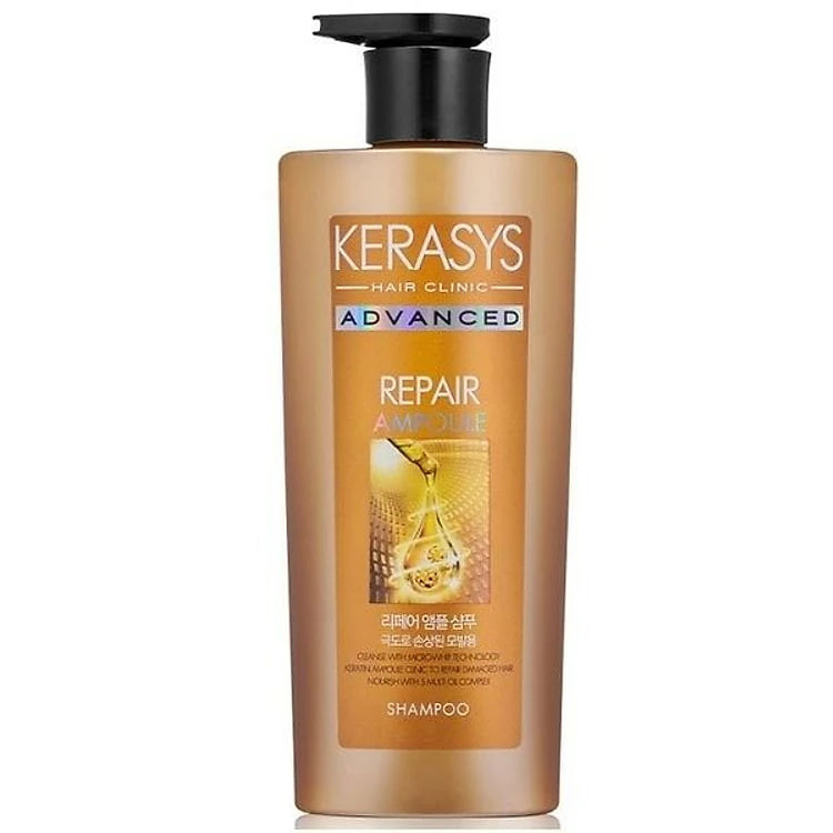 Cặp dầu gội/xả Kerasys Advanced Ampoule Repair phục hồi tóc hư tổn nặng Hàn Quốc (2x 600ml) tặng kèm móc khóa