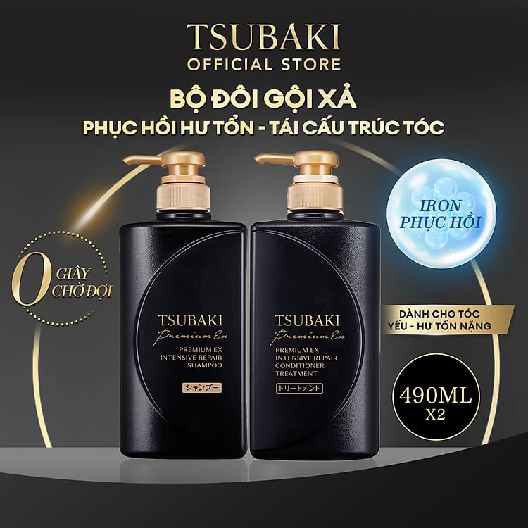 Bộ đôi gội xả Tsubaki phục hồi chuyên sâu, tái tạo tóc hư tổn 490ml x 2