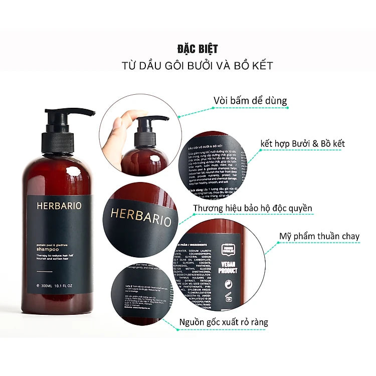 Dầu gội vỏ bưởi & Bồ kết 300ml sạch da đầu gàu, kích thích mọc tóc, giảm rụng tóc